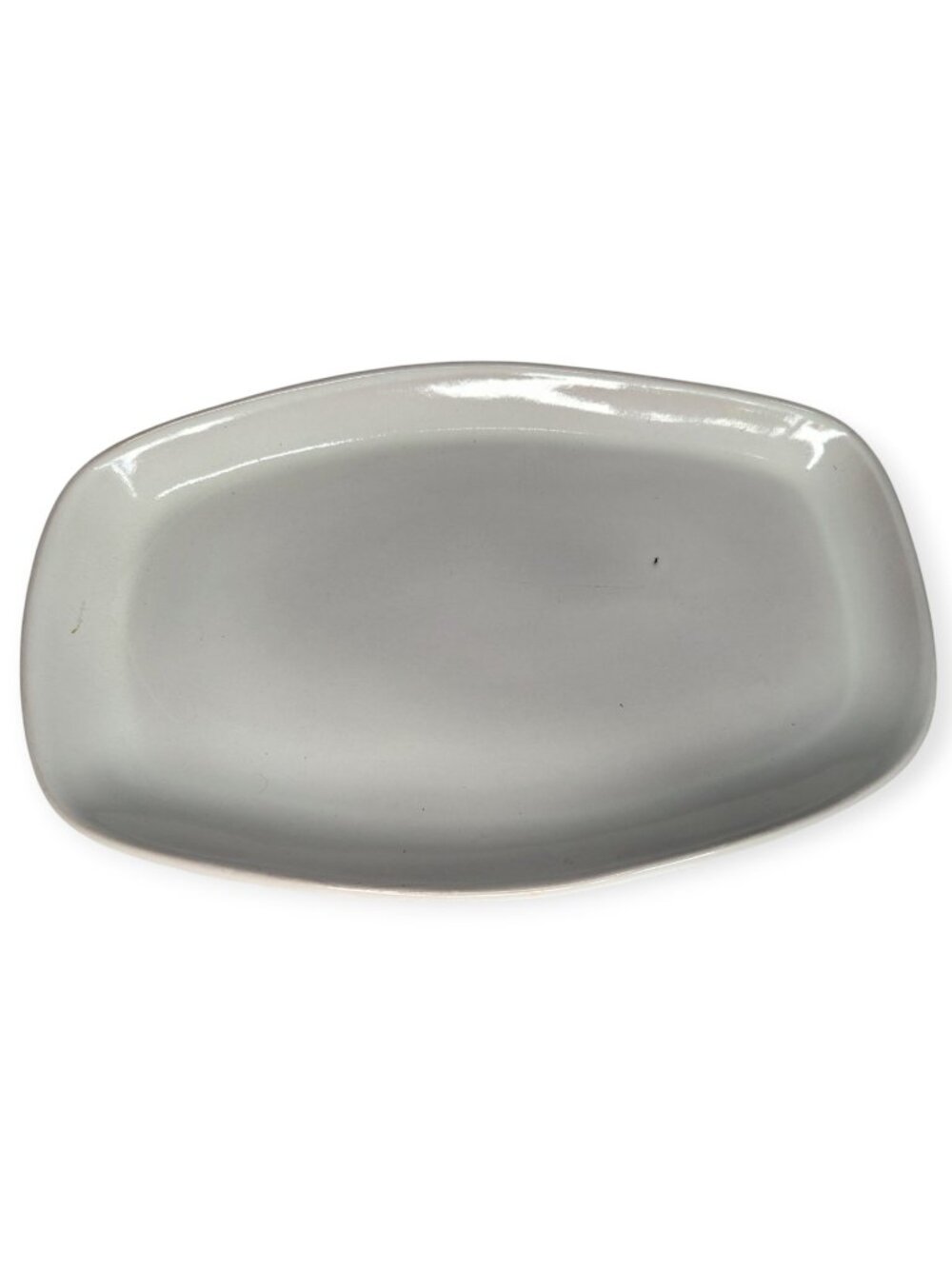 Vntg Frankoma Pottery 5QS Minimalist Oval Serving Platter Light Gray/Off White